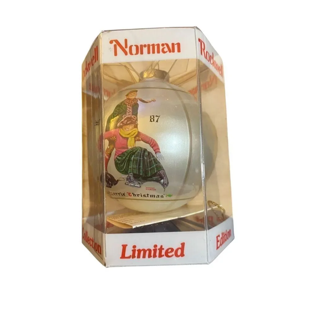 Vintage Norman Rockwell, 1987 skating glass ball ornament in box